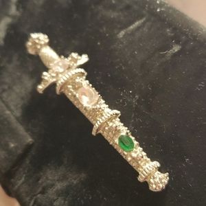 Rhinestone Sword Brooch Silvertone
